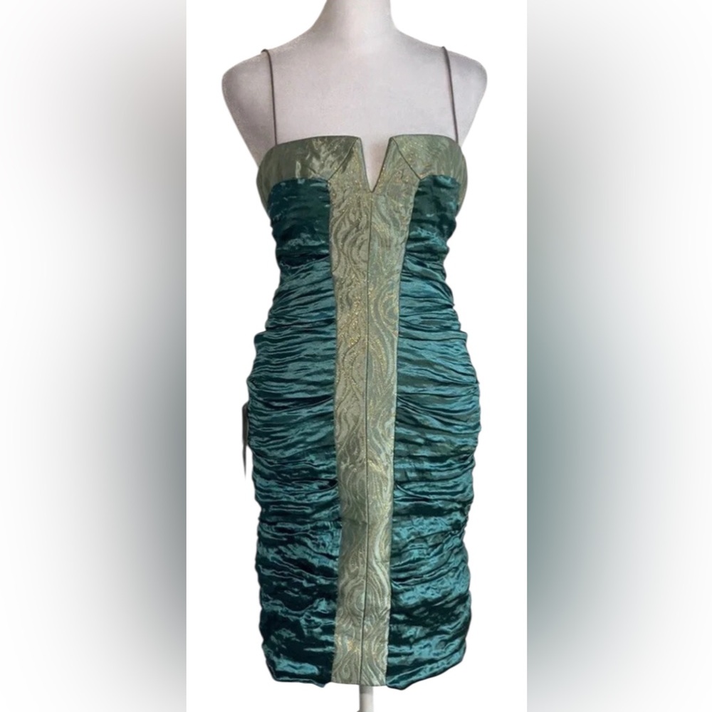 Nicole Miller Collection Vintage Metallic Ruched Mini Cocktail Dress sz 6